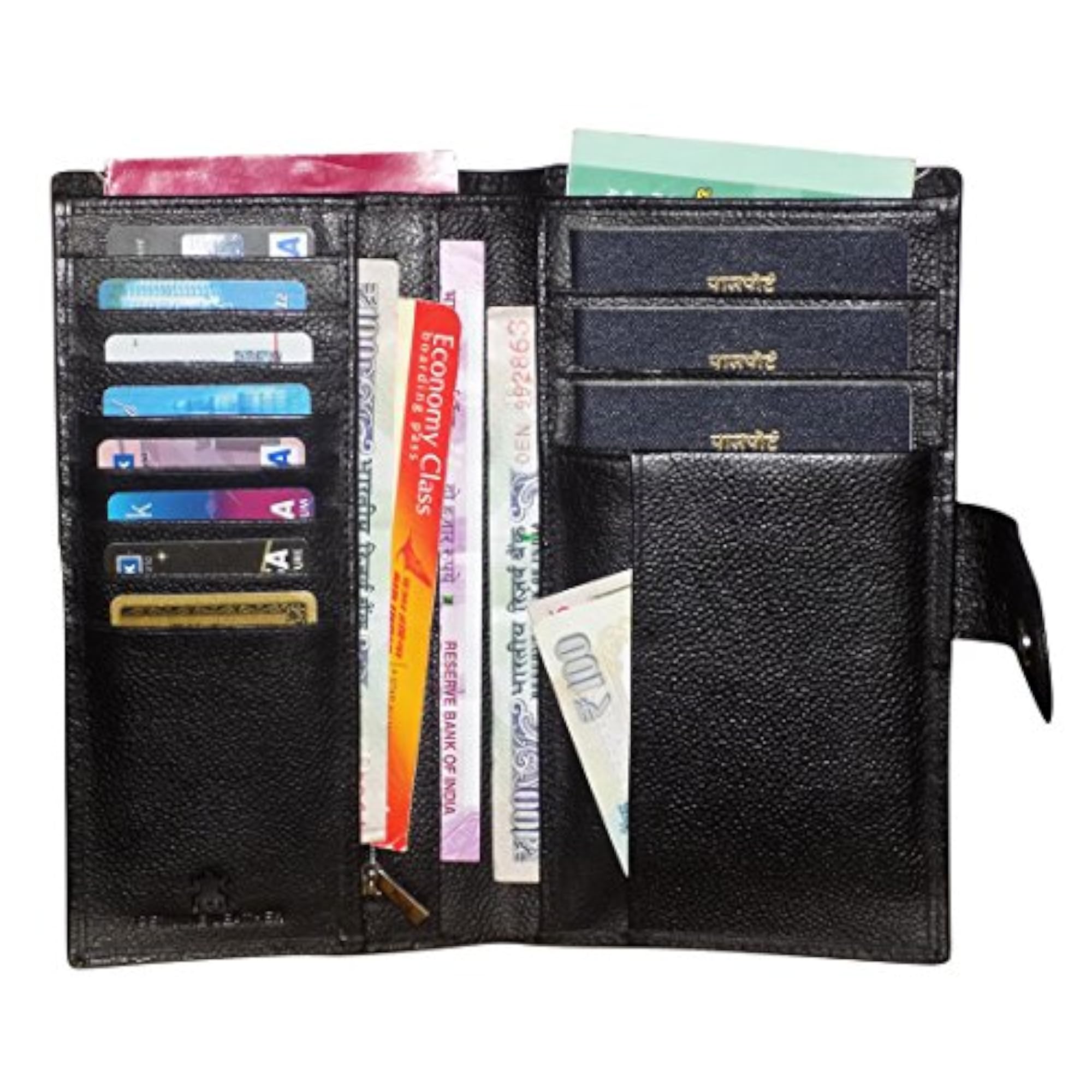 Unisex Black Leather Passport Holder Wallet